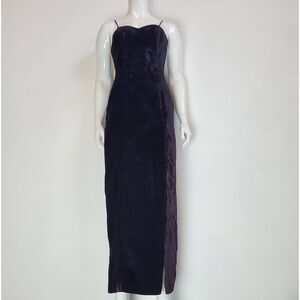 Vintage 80s Steppin' Out Black Velvet Maxi Dress